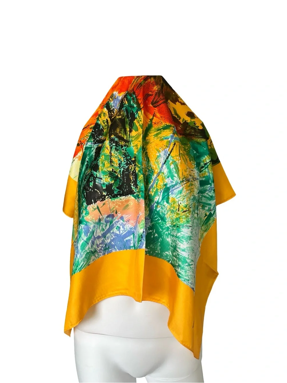 Abstract Art Print Scarf Square Silk Feel Colorful Lightweight